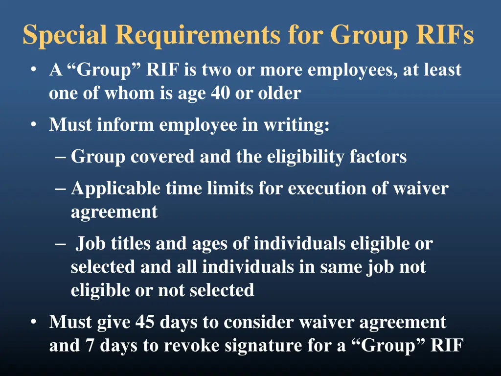 special requirements for group rifs a group