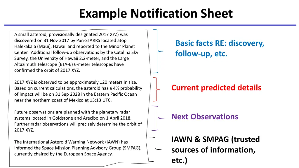 example notification sheet