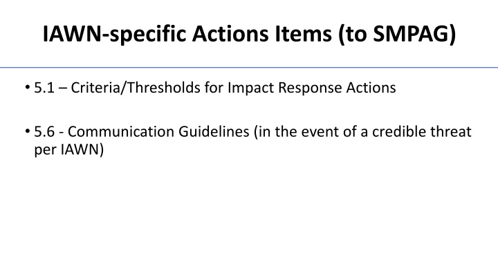 iawn specific actions items to smpag