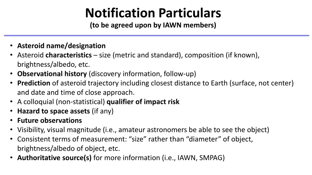 notification particulars to be agreed upon