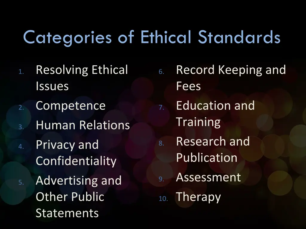 categories of ethical standards