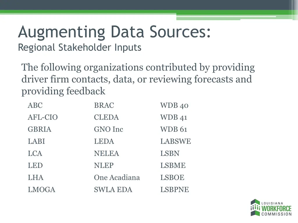 augmenting data sources regional stakeholder