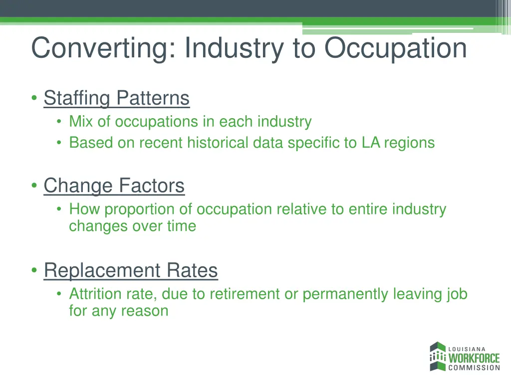 converting industry to occupation