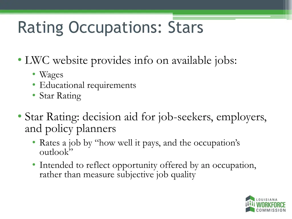 rating occupations stars