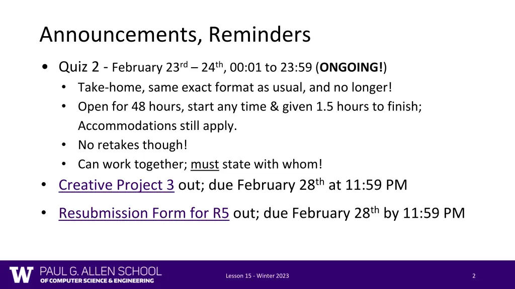 announcements reminders