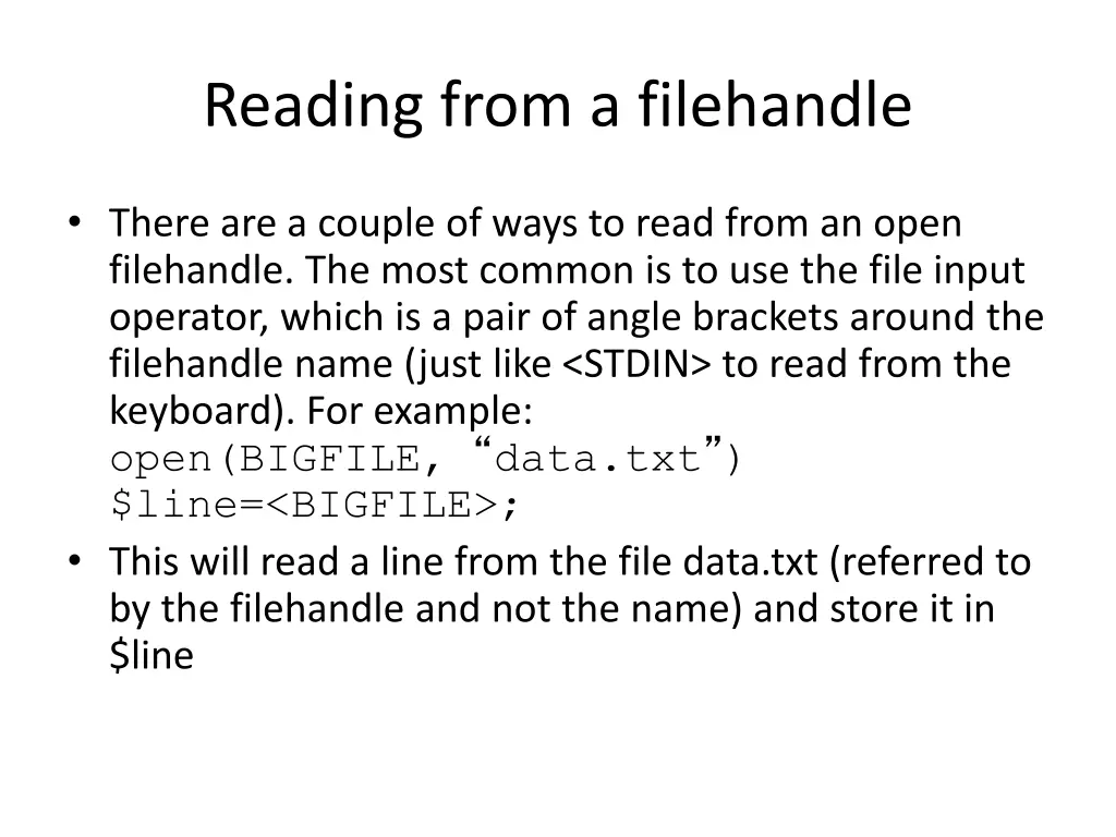 reading from a filehandle