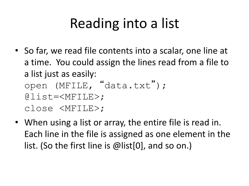 reading into a list