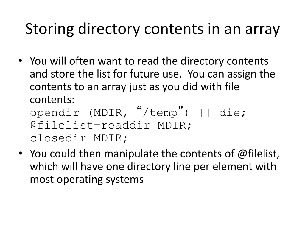 storing directory contents in an array