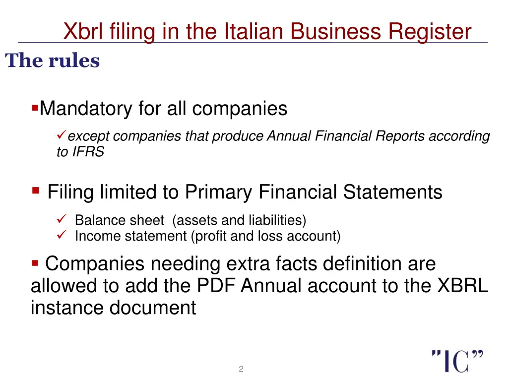 xbrl filing in the italian business register