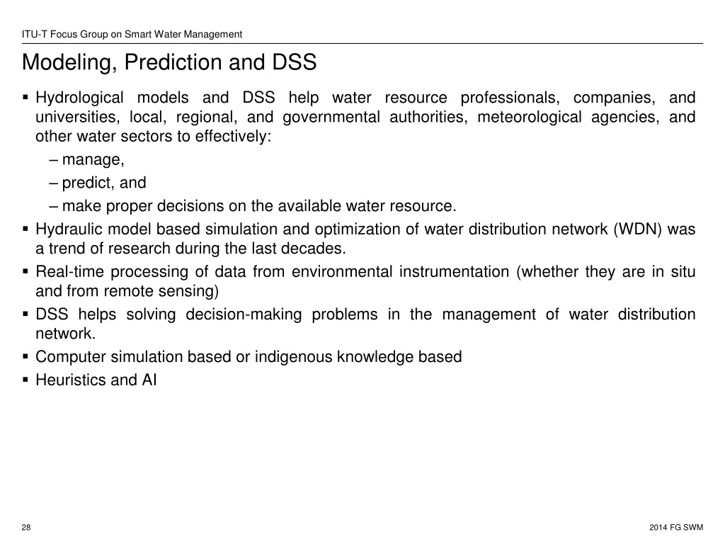 itu t focus group on smart water management 21