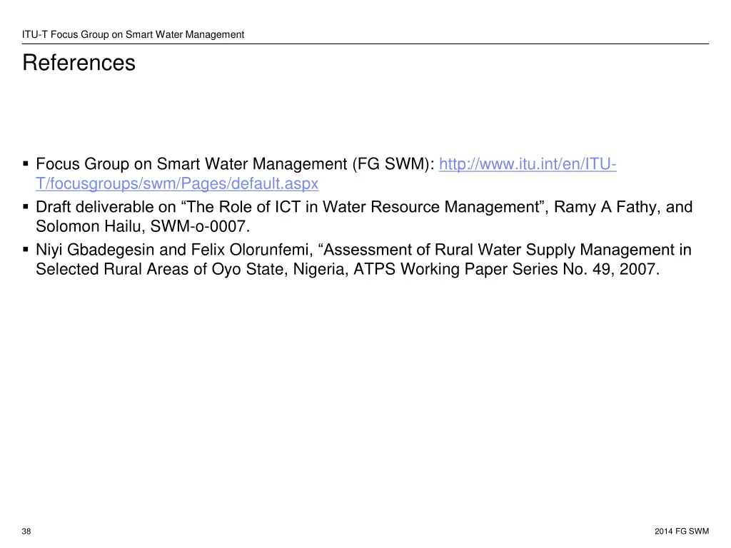 itu t focus group on smart water management 29