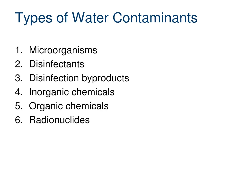 types of water contaminants