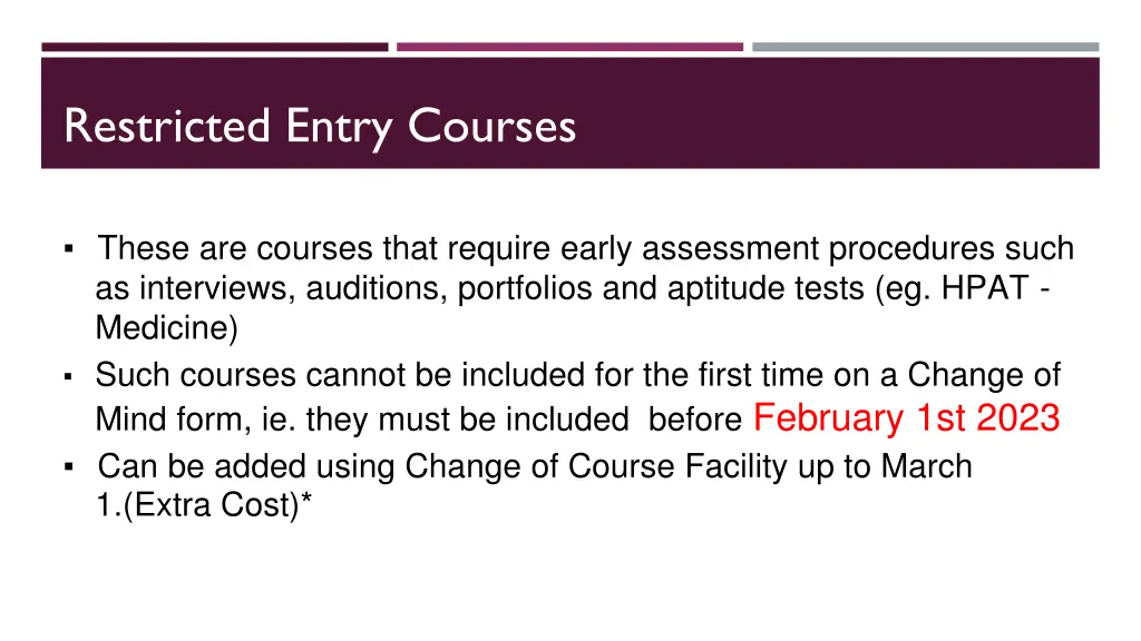 restricted entry courses