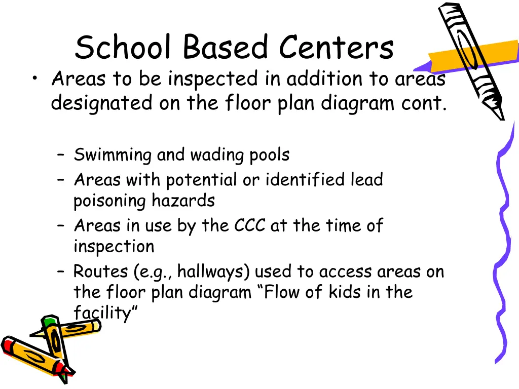 school based centers areas to be inspected