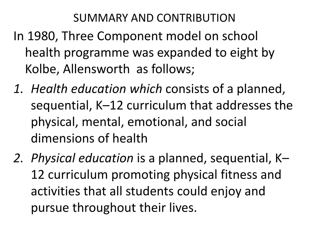 summary and contribution in 1980 three component