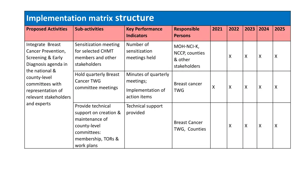 implementation matrix structure