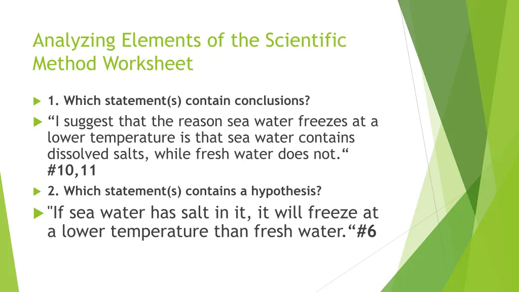 analyzing elements of the scientific method