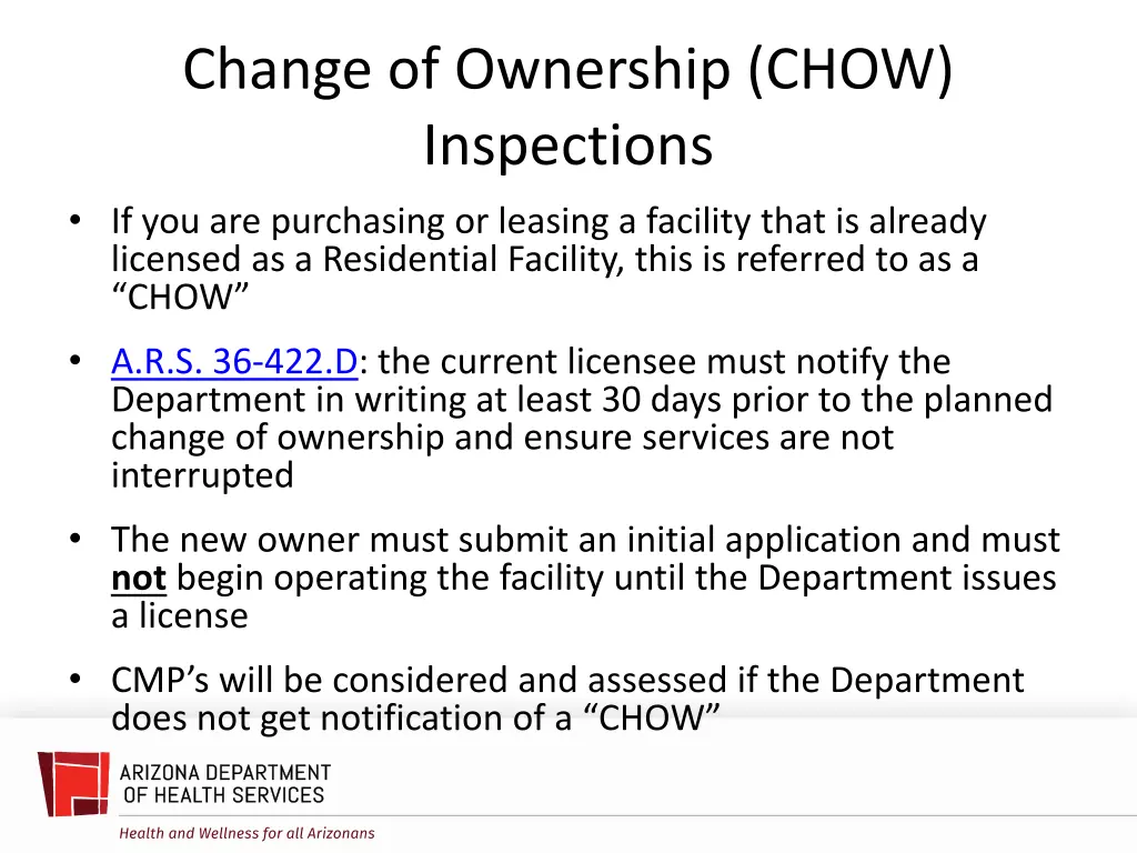 change of ownership chow inspections