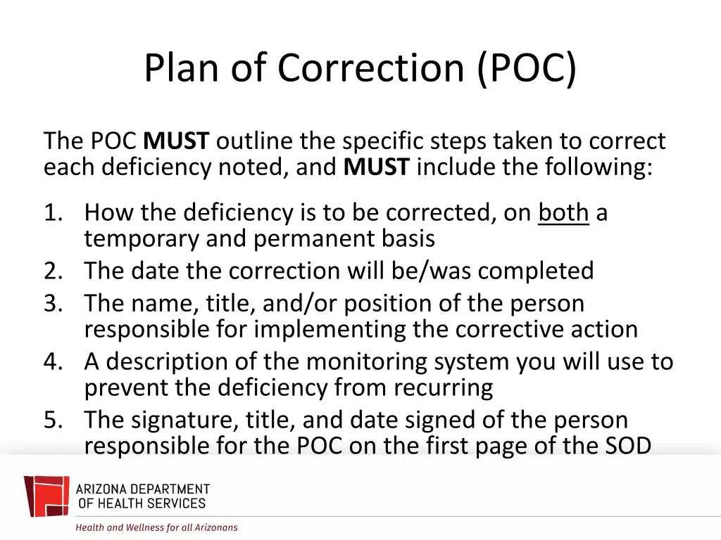 plan of correction poc 1