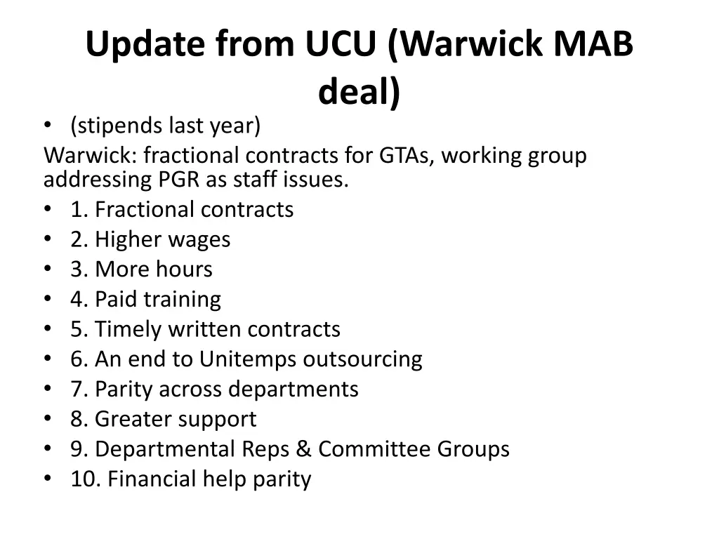 update from ucu warwick mab deal stipends last