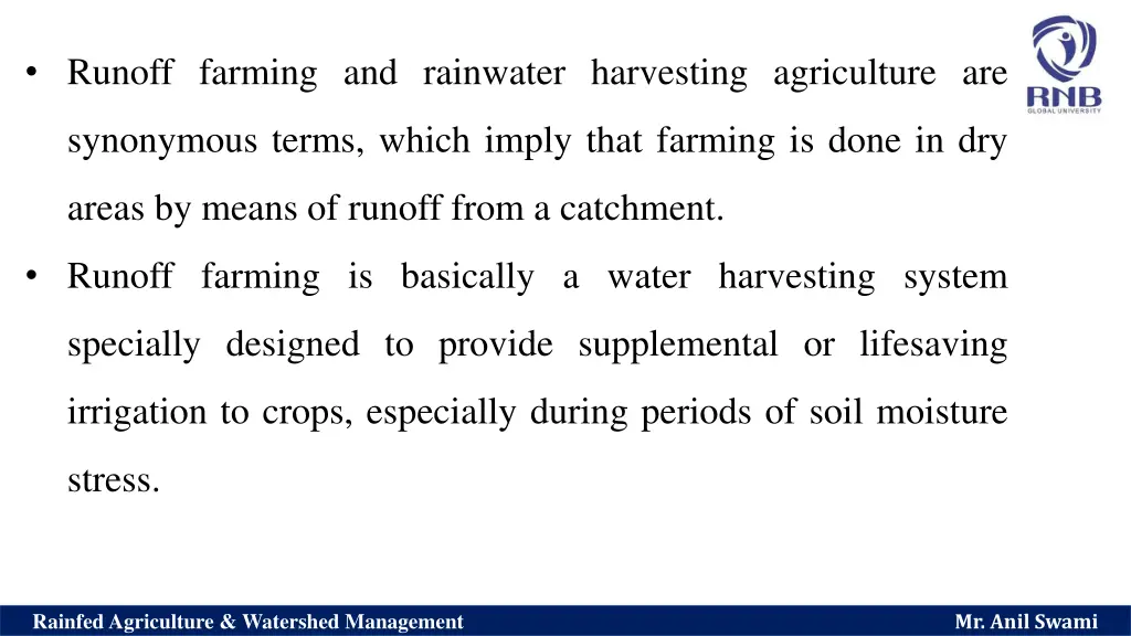 runoff farming and rainwater harvesting