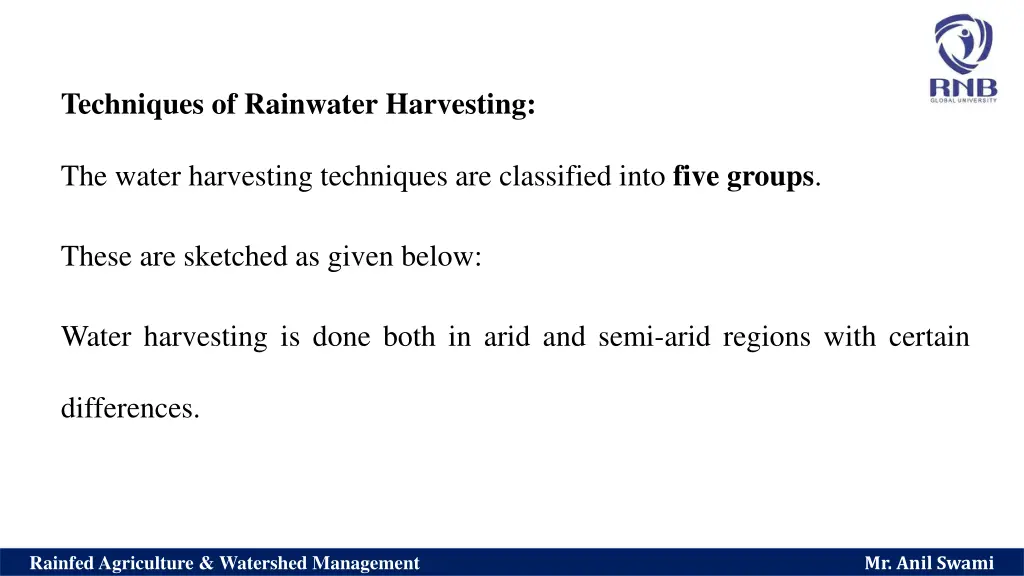 techniques of rainwater harvesting