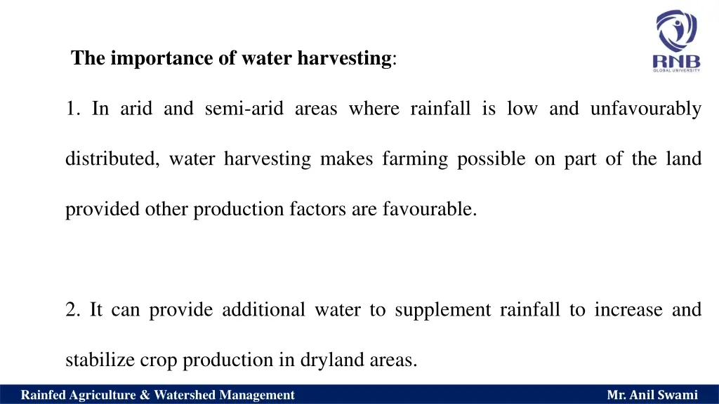 the importance of water harvesting