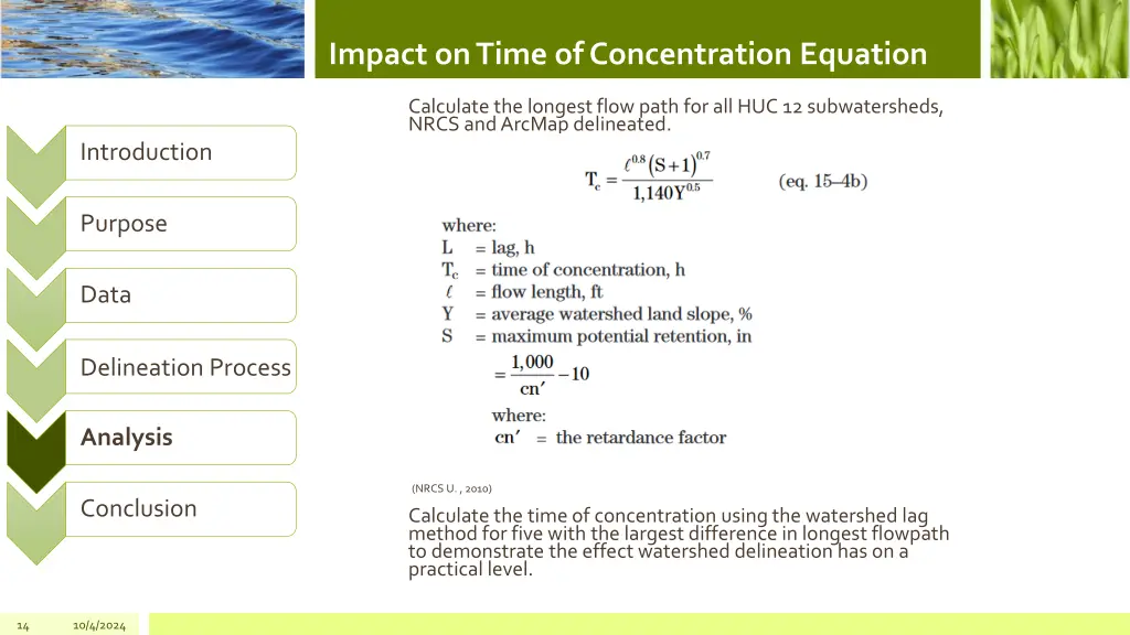 impact on time of concentration equation