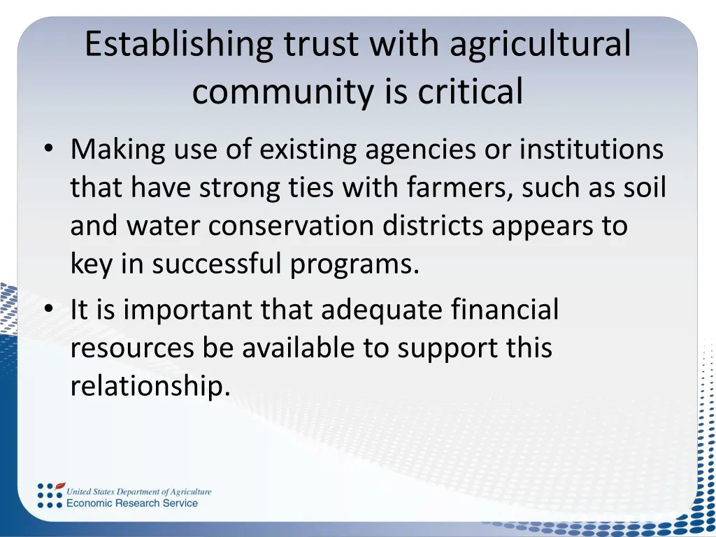 establishing trust with agricultural community