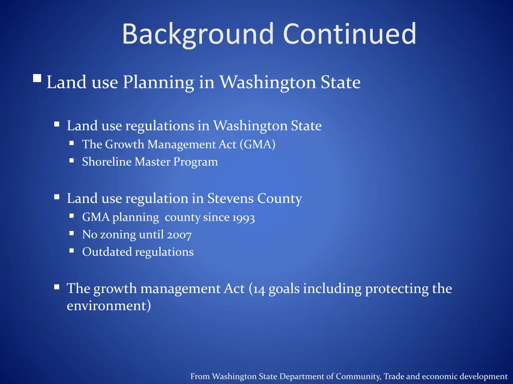 background continued land use planning