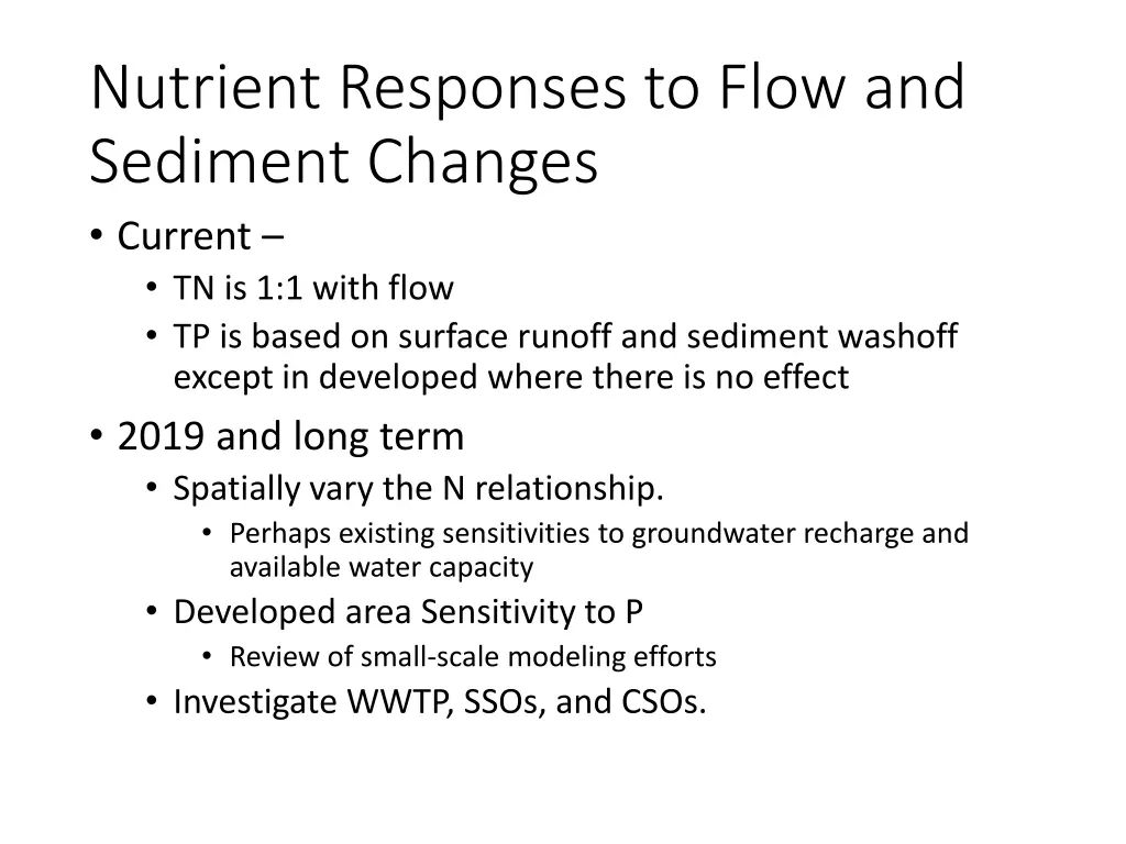 nutrient responses to flow and sediment changes