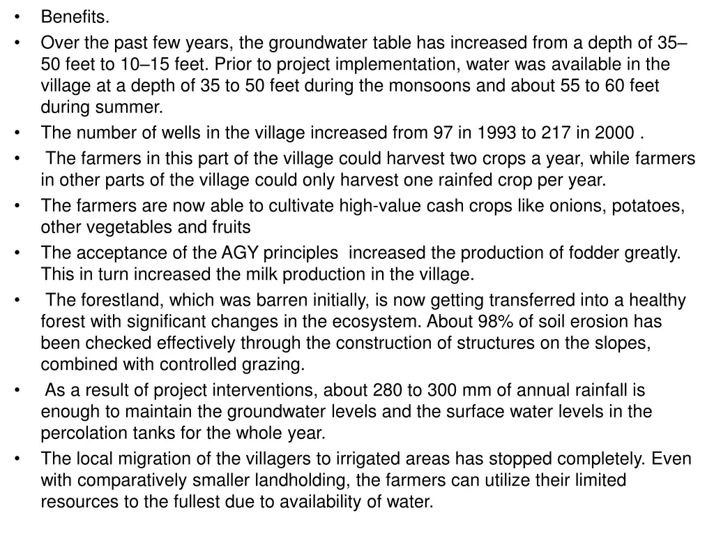 benefits over the past few years the groundwater