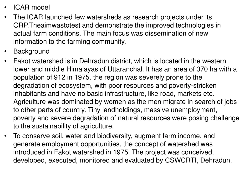 icar model the icar launched few watersheds