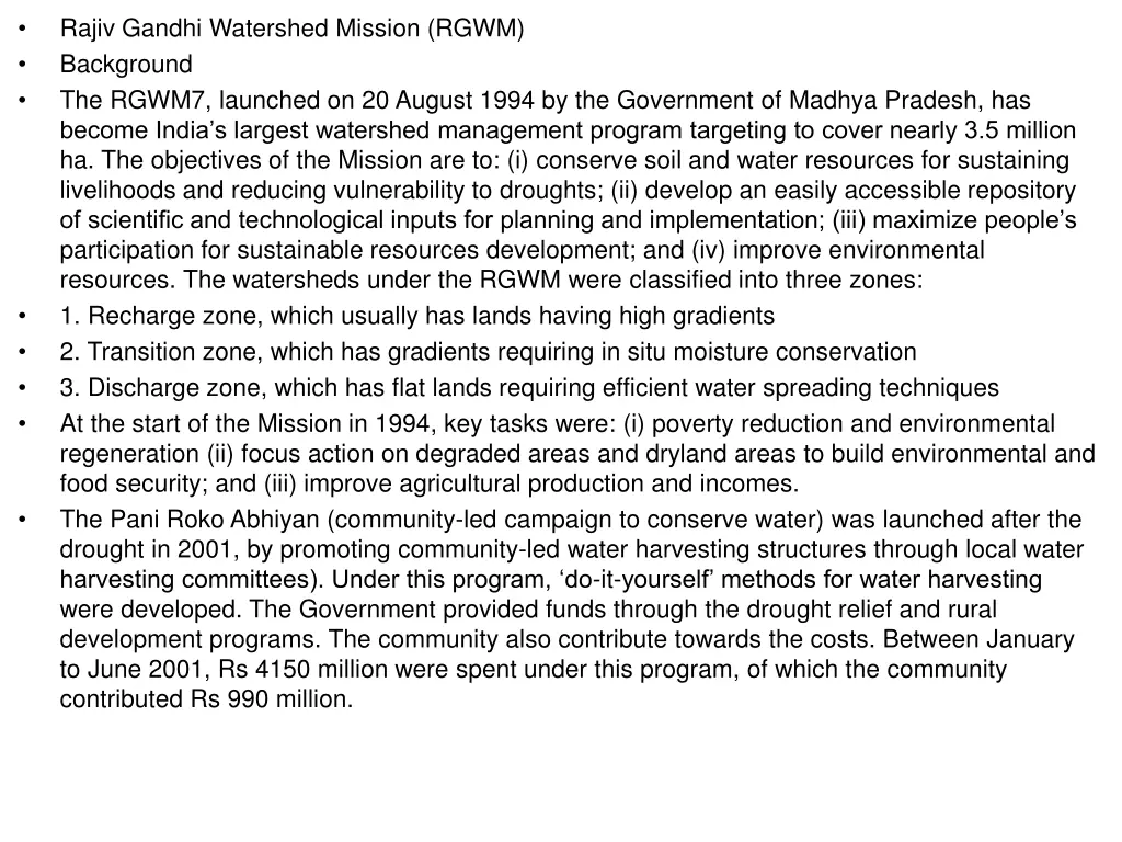 rajiv gandhi watershed mission rgwm background