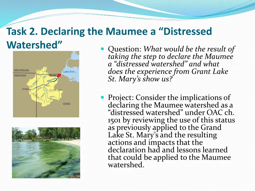 task 2 declaring the maumee a distressed