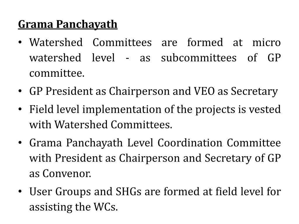 grama panchayath watershed committees are formed