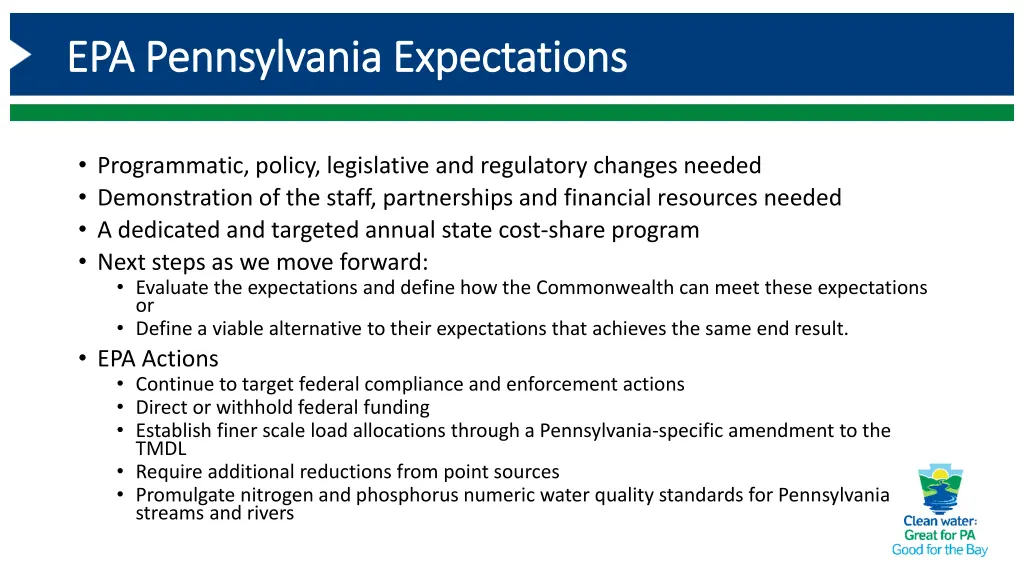 epa pennsylvania expectations epa pennsylvania