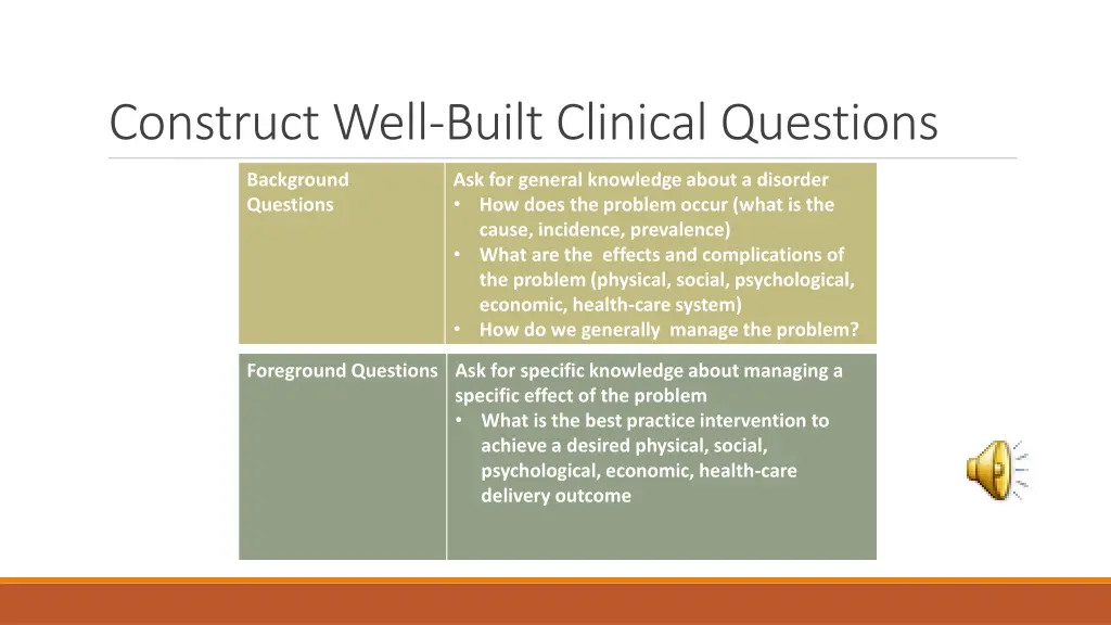 construct well built clinical questions