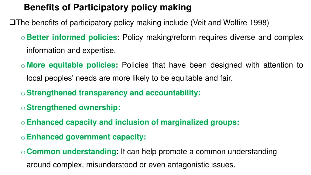 benefits of participatory policy making