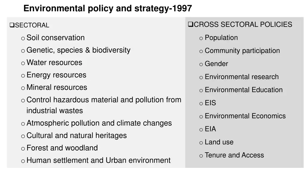 environmental policy and strategy 1997