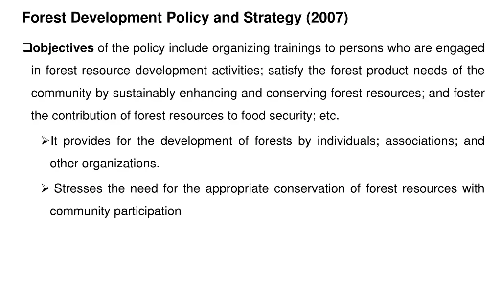 forest development policy and strategy 2007