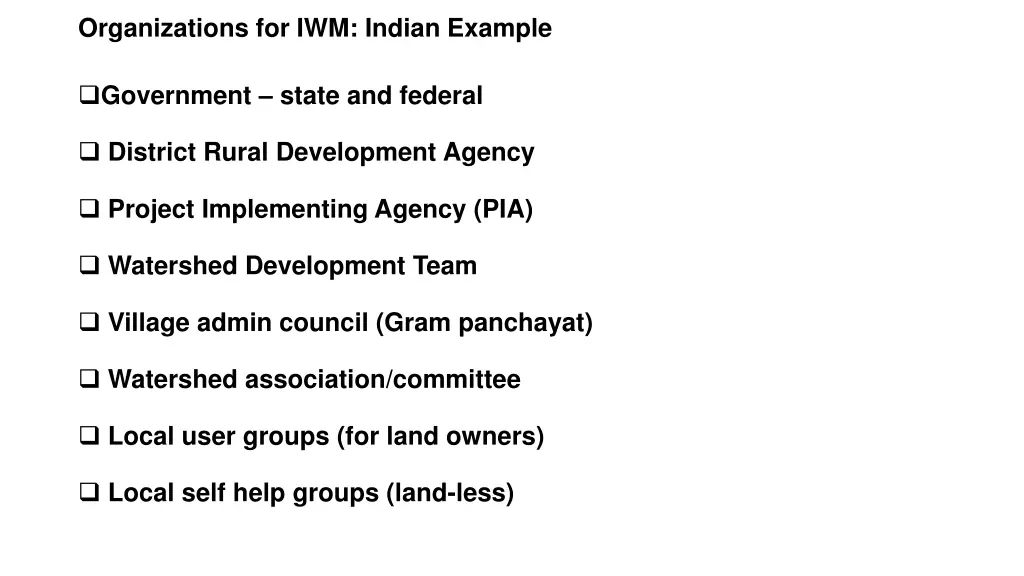 organizations for iwm indian example