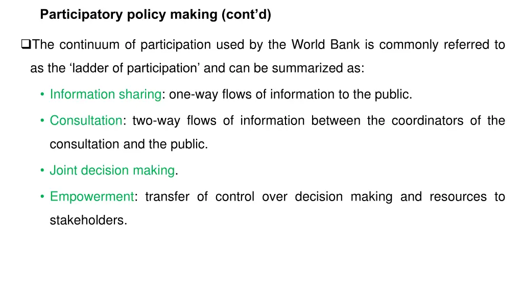 participatory policy making cont d