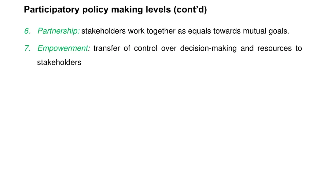 participatory policy making levels cont d 1