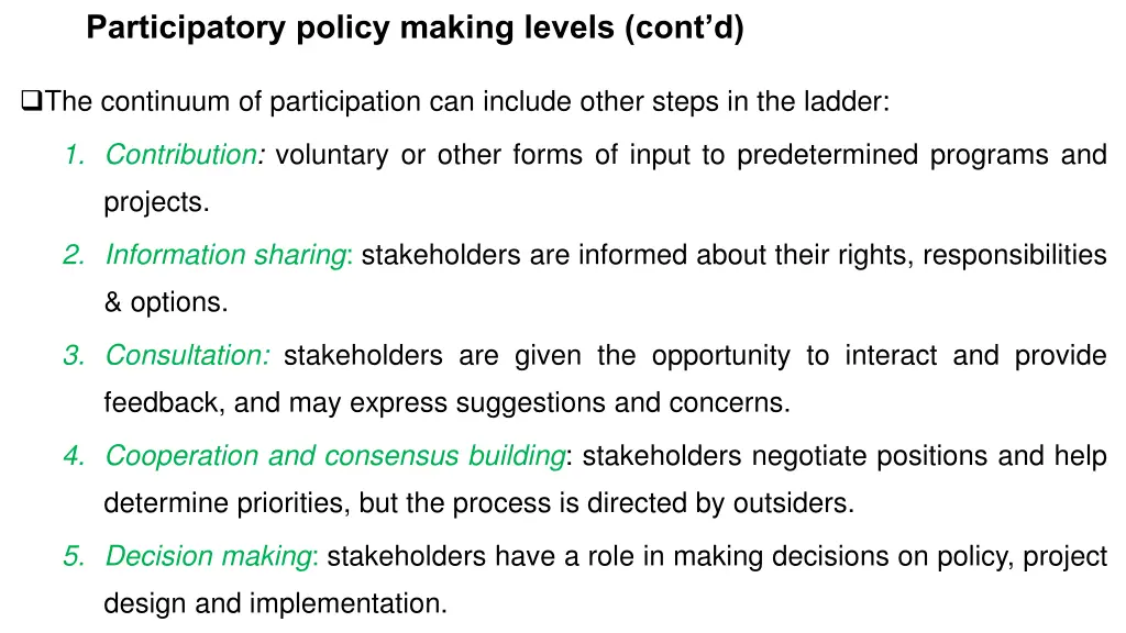 participatory policy making levels cont d