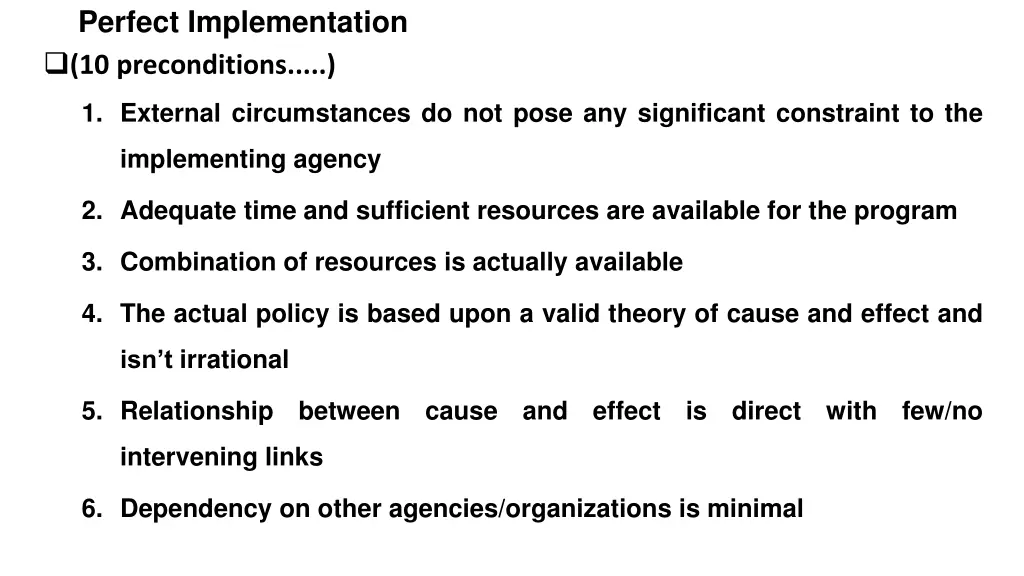 perfect implementation 10 preconditions