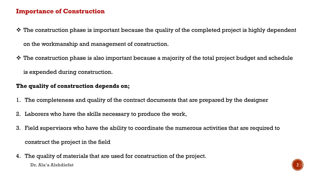 importance of construction