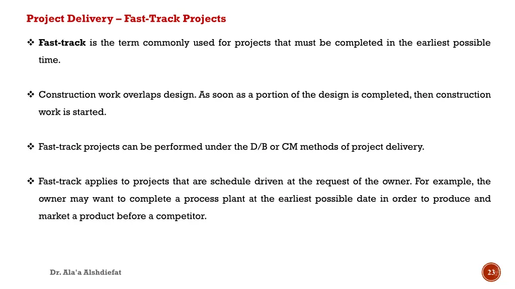 project delivery fast track projects