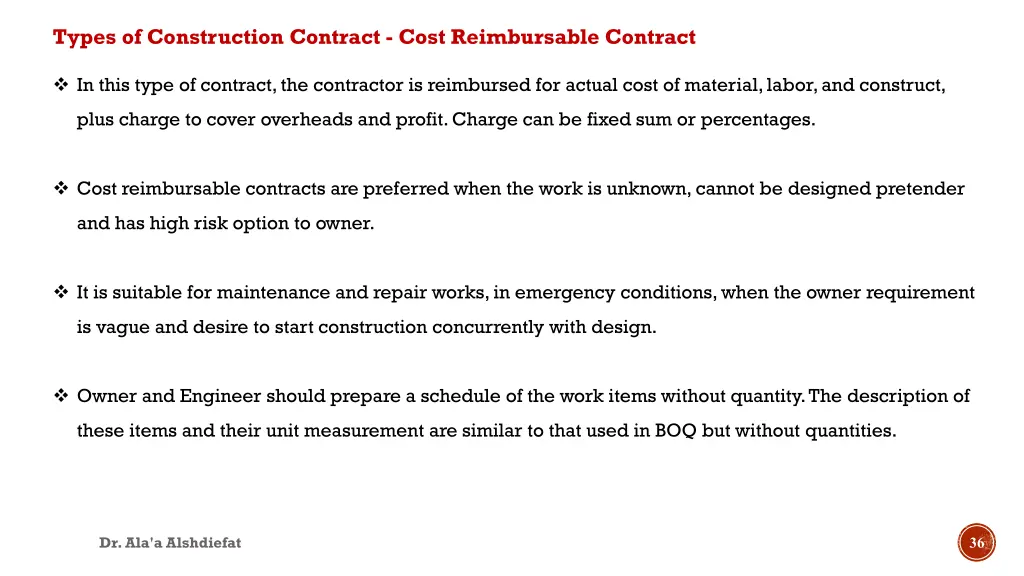 types of construction contract cost reimbursable