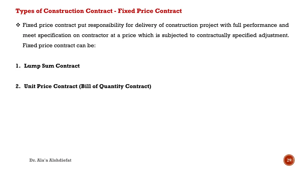 types of construction contract fixed price